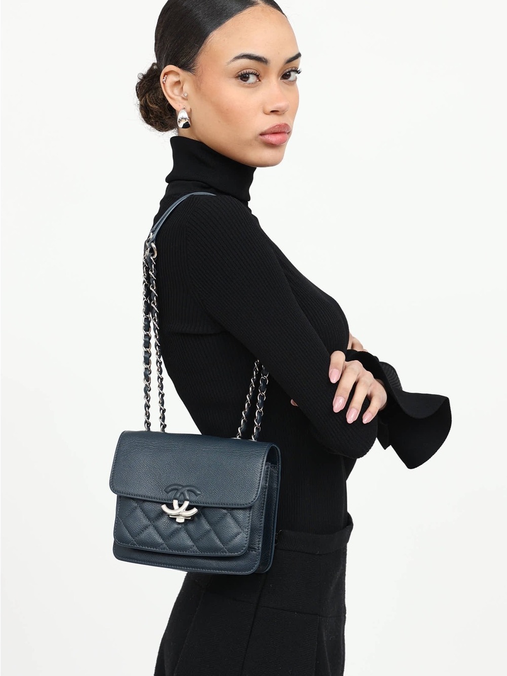 Chanel Navy Quilted Leather Shoulder Bag - Picture 5 of 10